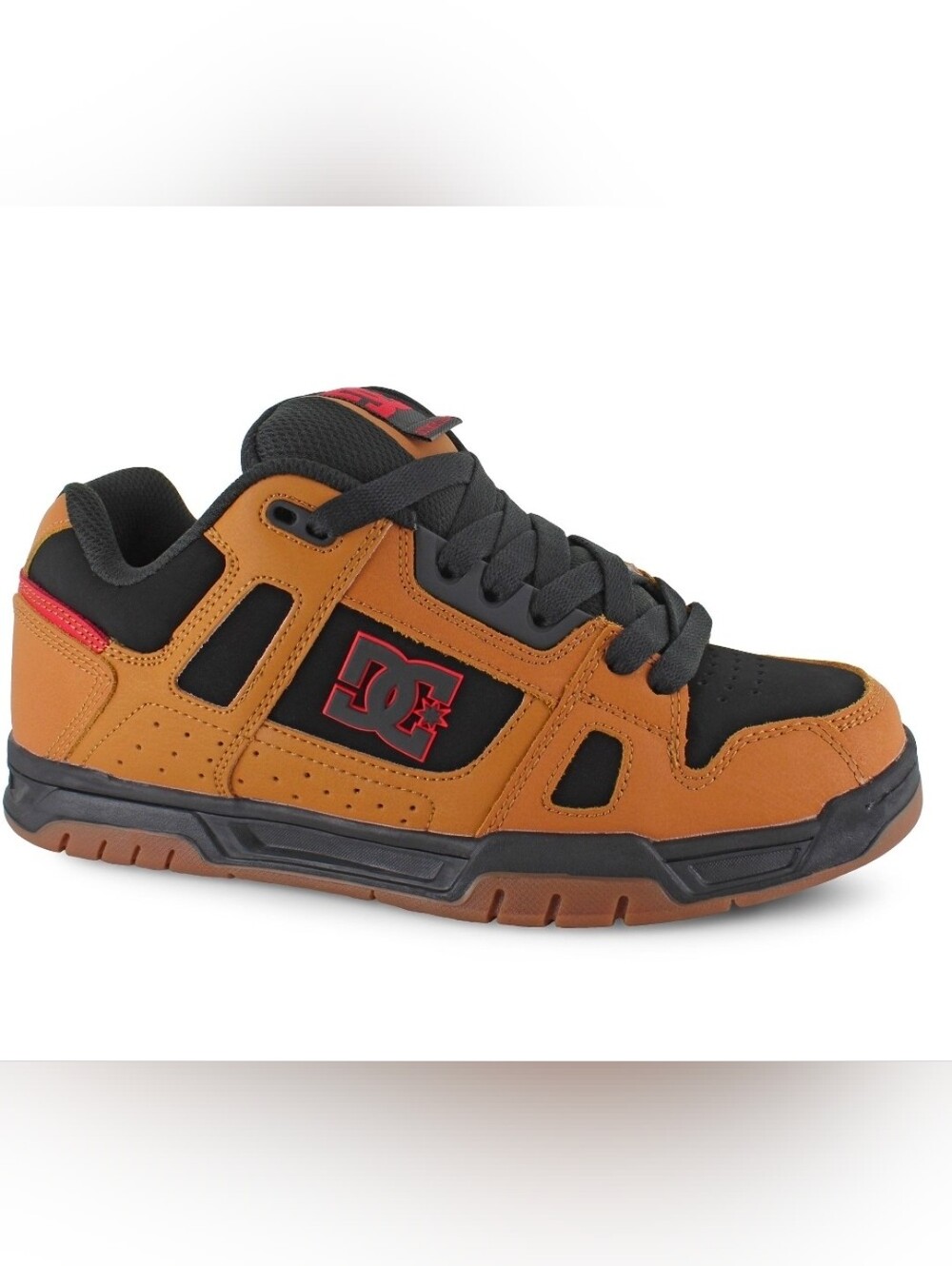 DC Men's Stag Skate Shoe in Tan and Black with Red Logo Mens Size 10.5